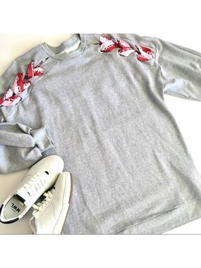 Gaelle Paris Ribbon Trim Dress Gray French Terry Pink and Red Logo Ribbon Size 6